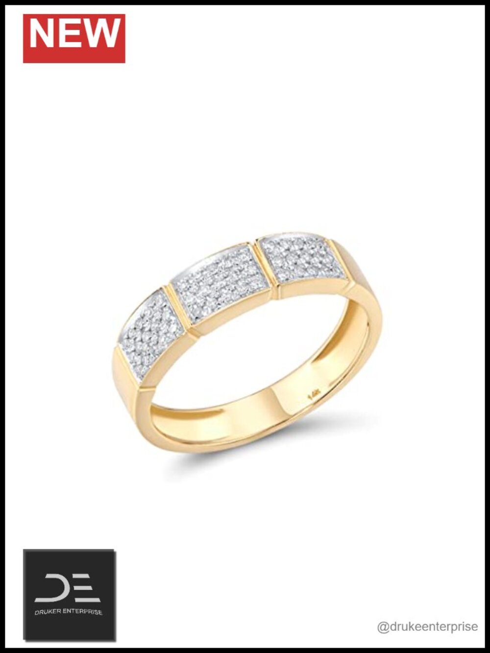10K Yellow Solid Gold Pave Genuine Diamond Dainty Band Ring for Women